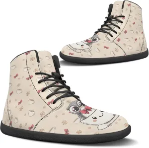 Women's High Top Sneakers Lace Up PU Leather Shoes with Flat Soles and Bandage, Fashionable Walking Shoes