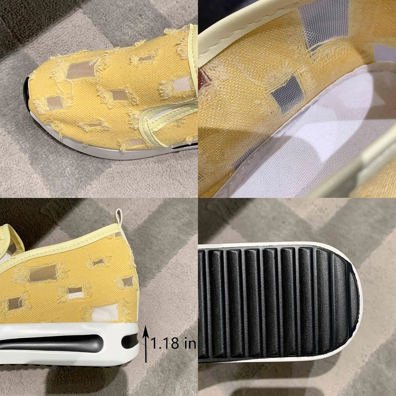 Women's Hollow Canvas Platform Loafers Lightweight Breathable Slip On Softsole Walking Sneakers Non-Slip Wedge Casual Shoes