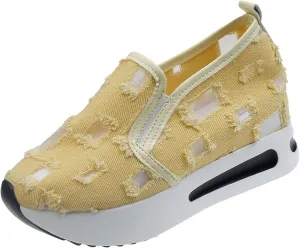 Women's Hollow Canvas Platform Loafers Lightweight Breathable Slip On Softsole Walking Sneakers Non-Slip Wedge Casual Shoes