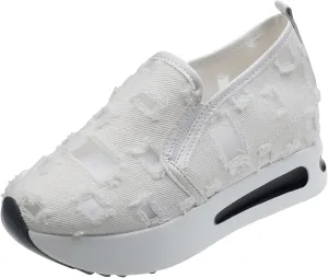 Women's Hollow Canvas Platform Loafers Lightweight Breathable Slip On Softsole Walking Sneakers Non-Slip Wedge Casual Shoes