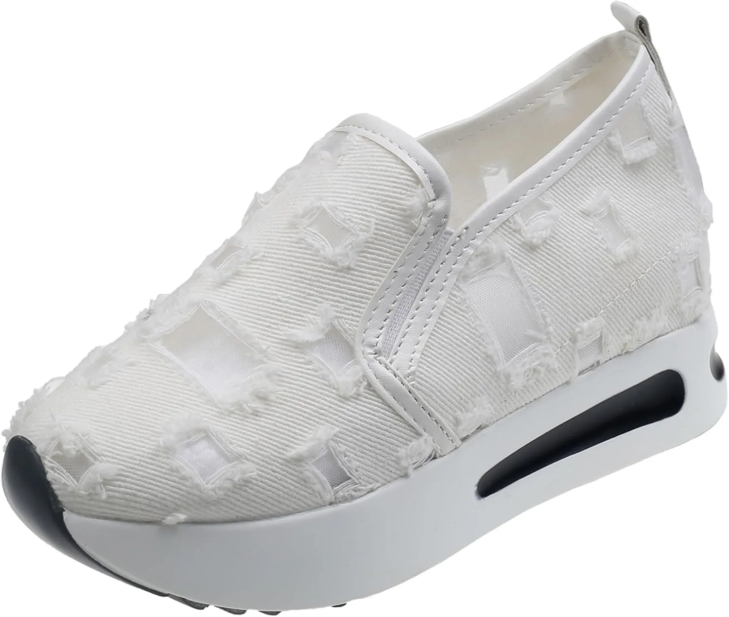 Women's Hollow Canvas Platform Loafers Lightweight Breathable Slip On Softsole Walking Sneakers Non-Slip Wedge Casual Shoes