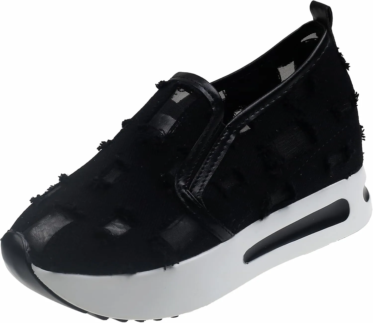 Women's Hollow Canvas Platform Loafers Lightweight Breathable Slip On Softsole Walking Sneakers Non-Slip Wedge Casual Shoes