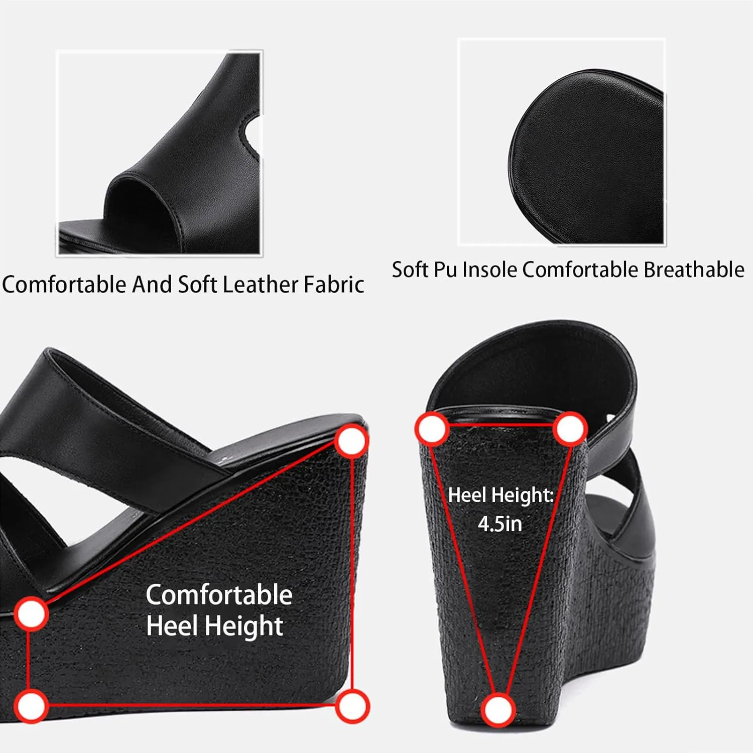 Women'S Leather Cutout Platform Wedge Sandals Fashion Round Open Toe Slip On Wedge Slides Sandals Summer Leisure Beach Vacation Slides