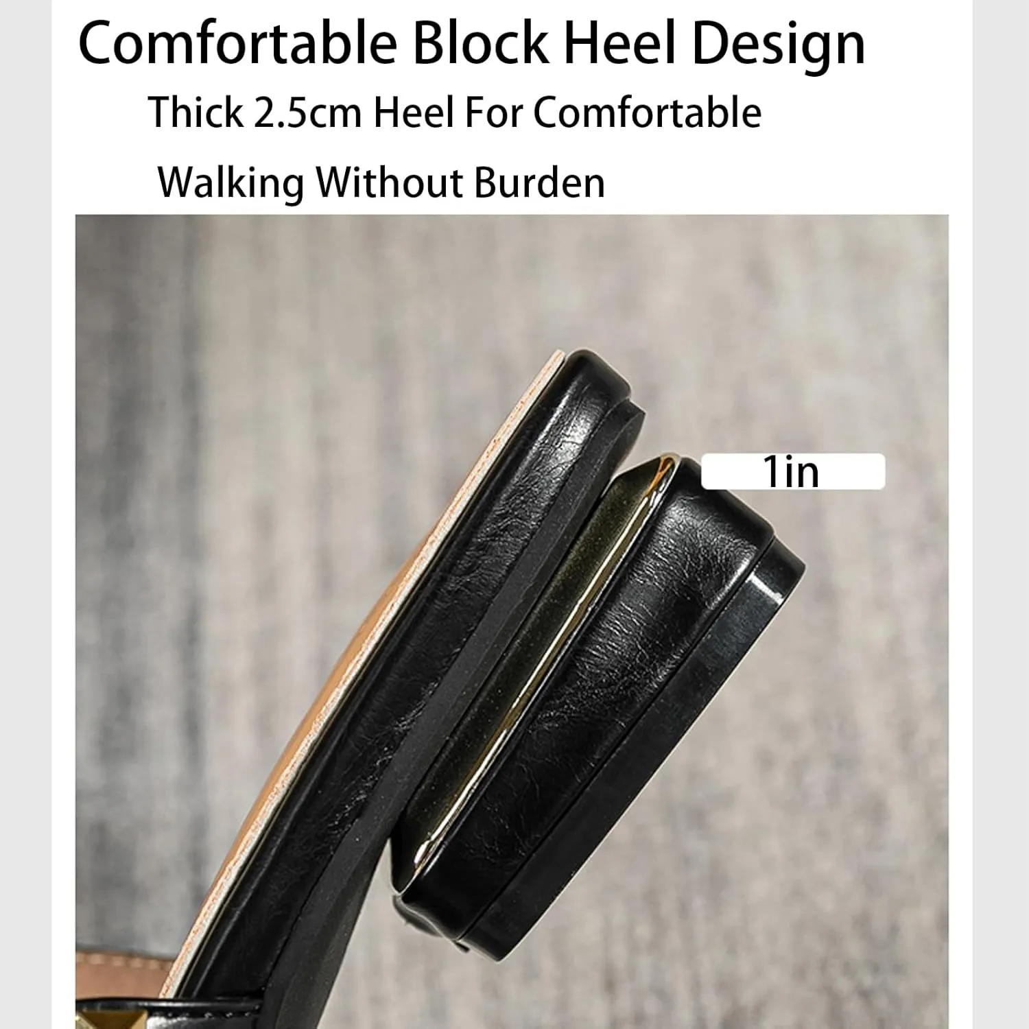 Women's leather one word Studded open toe Low Heel Sandals Fashion Square Toe Strappy rivet block heel slip-on Slide Sandals for summer beach vacation slippers