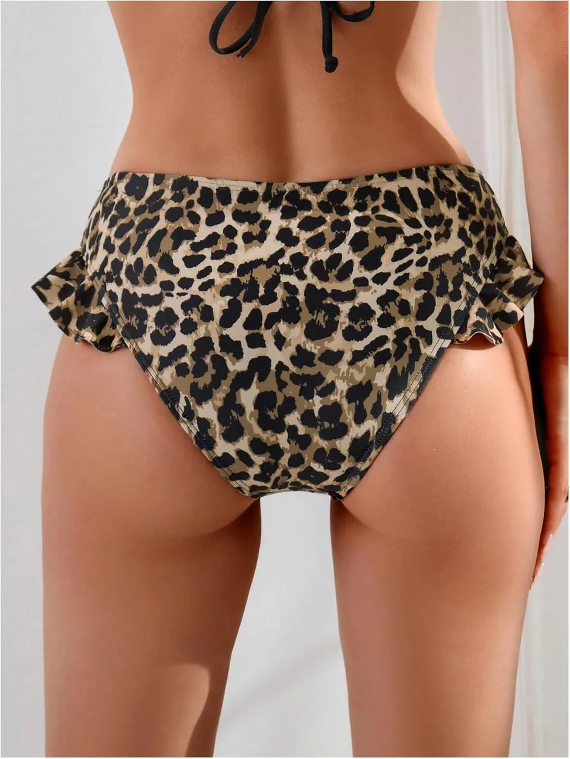 Women's Leopard Bikini Bottom Y2k Cheetah Ruffle Low Rise Bathing Suit Beach Bottoms