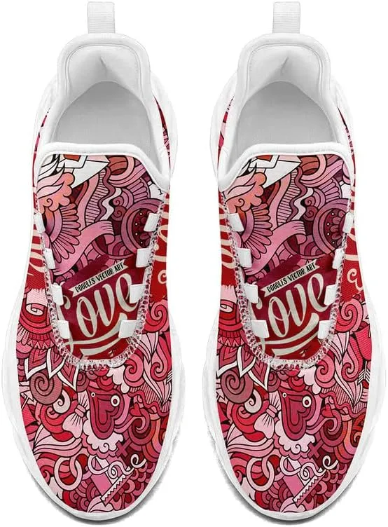 Women's Love Print Sneakers, Lightweight Breathable Casual Walking Shoes – Trendy Romantic Heart Design Athletic Sneakers