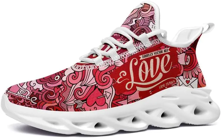 Women's Love Print Sneakers, Lightweight Breathable Casual Walking Shoes – Trendy Romantic Heart Design Athletic Sneakers