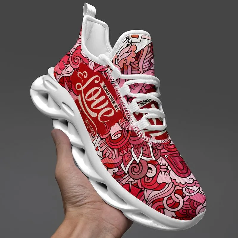 Women's Love Print Sneakers, Lightweight Breathable Casual Walking Shoes – Trendy Romantic Heart Design Athletic Sneakers