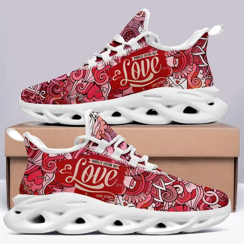 Women's Love Print Sneakers, Lightweight Breathable Casual Walking Shoes – Trendy Romantic Heart Design Athletic Sneakers