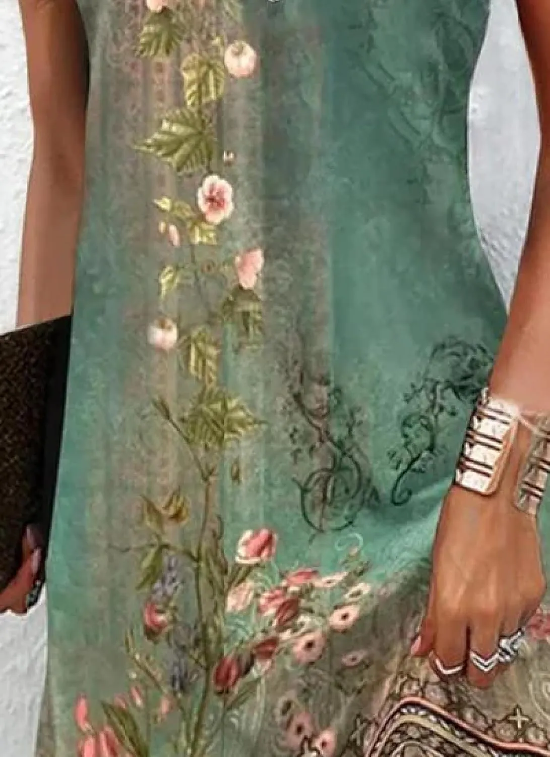 Women's Mini Dress Green V Neck Sleeveless Printed Charming Stunning 2025 Summer Spring Resort Beach Dress