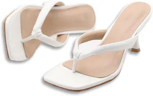 Women's Open Square Toe Kitten Heels Thong Sandals Lightweight Non Slip Comfortable Slip-On Dress Heels Sandals for Party Vacation Summer Sandals