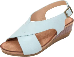 Women's Open Toe Wedge Sandals Buckle Ankle Strap Criss Cross Heeled Summer Shoes
