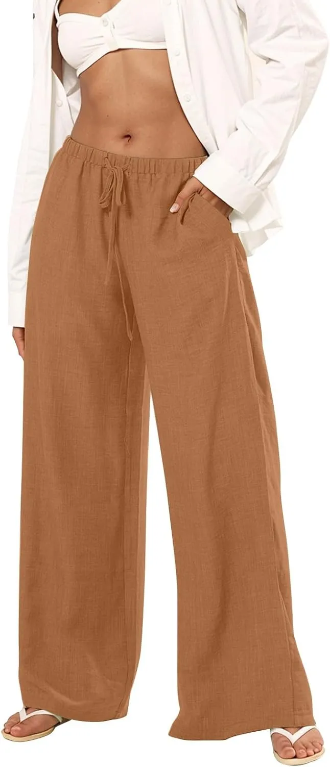 Womens Pants Formal Straight Slacks Wide Leg Baggy Fashion Pants High Waist Casual Trousers with Pockets
