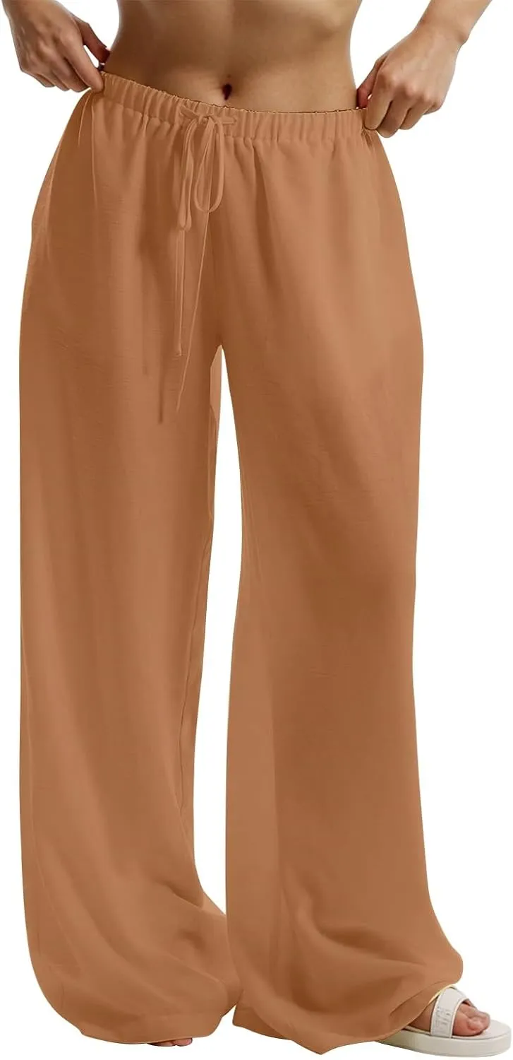 Womens Pants Formal Straight Slacks Wide Leg Baggy Fashion Pants High Waist Casual Trousers with Pockets