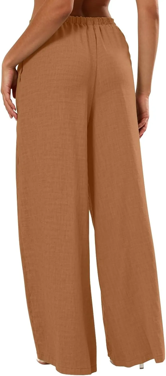 Womens Pants Formal Straight Slacks Wide Leg Baggy Fashion Pants High Waist Casual Trousers with Pockets