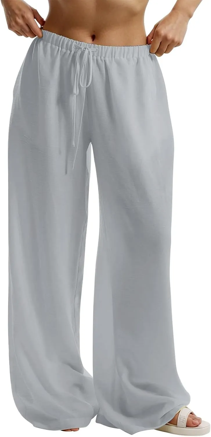 Womens Pants Formal Straight Slacks Wide Leg Baggy Fashion Pants High Waist Casual Trousers with Pockets