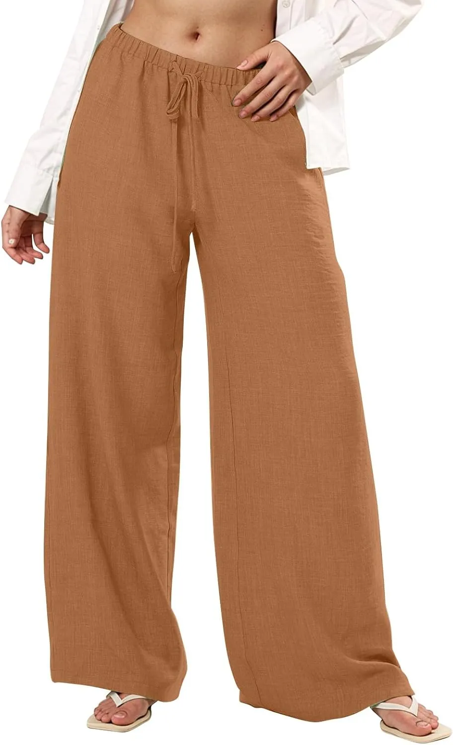 Womens Pants Formal Straight Slacks Wide Leg Baggy Fashion Pants High Waist Casual Trousers with Pockets