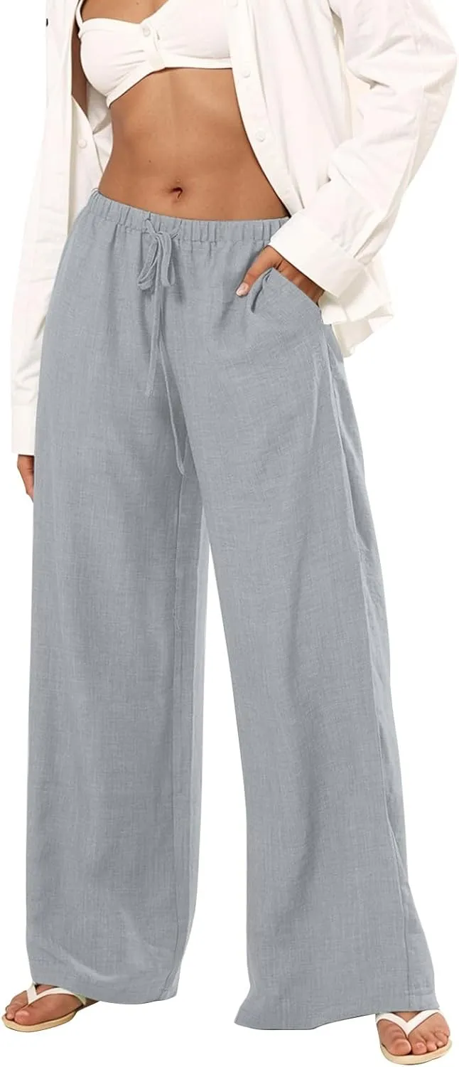 Womens Pants Formal Straight Slacks Wide Leg Baggy Fashion Pants High Waist Casual Trousers with Pockets
