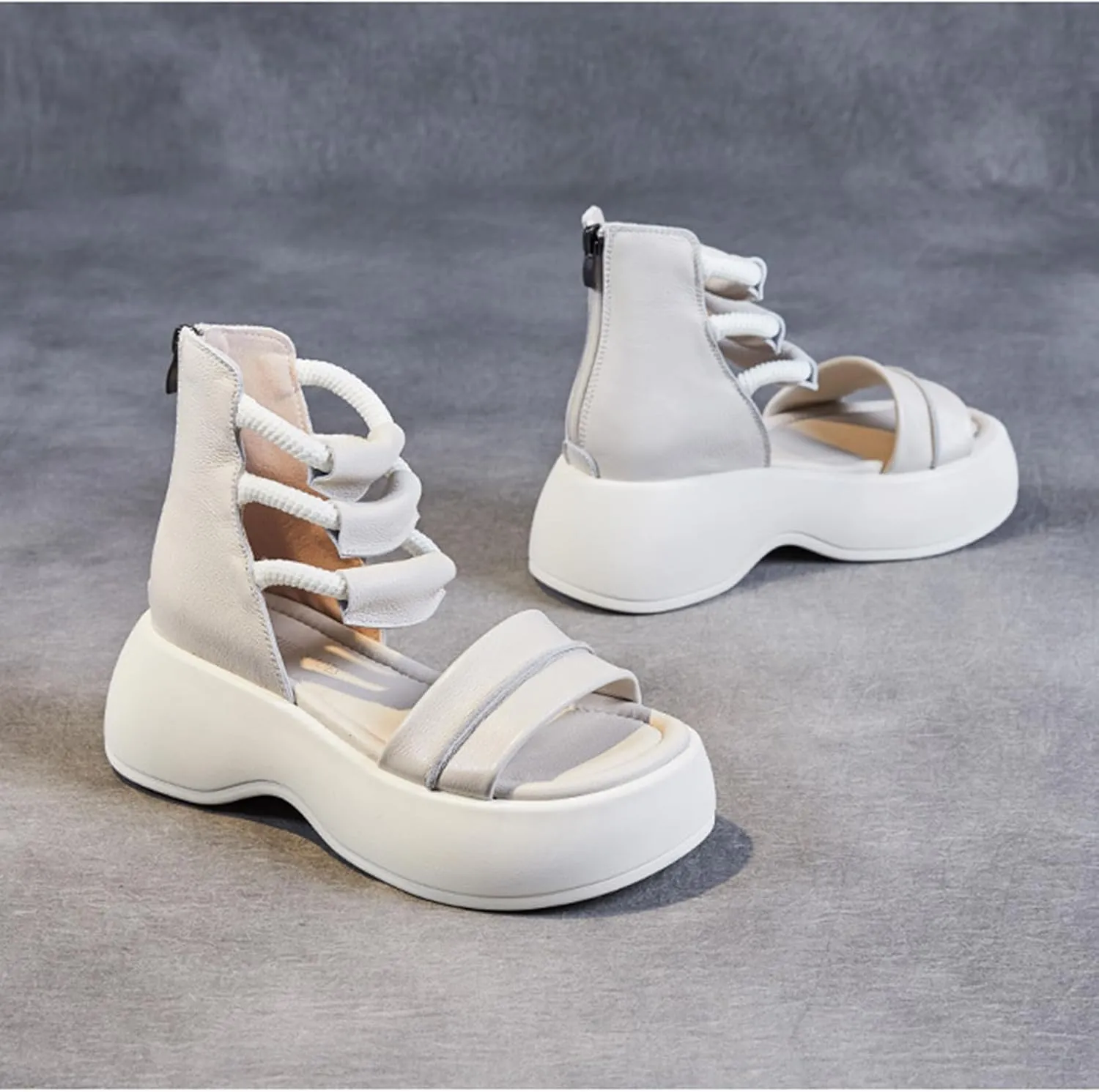 Women's Platform High Top Gladiator Sandals with Adjustable Zipper,Comfortable Soft Sole Breathable Open Toe Cage Style RomanSandals