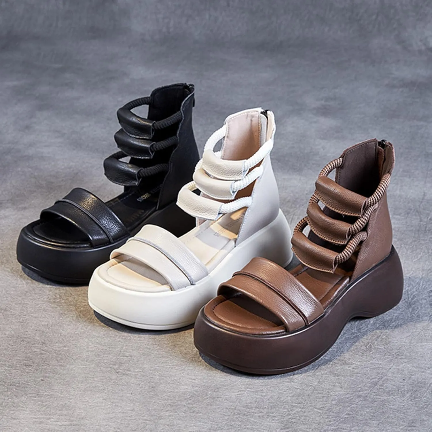 Women's Platform High Top Gladiator Sandals with Adjustable Zipper,Comfortable Soft Sole Breathable Open Toe Cage Style RomanSandals