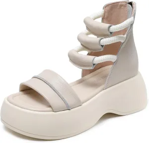 Women's Platform High Top Gladiator Sandals with Adjustable Zipper,Comfortable Soft Sole Breathable Open Toe Cage Style RomanSandals