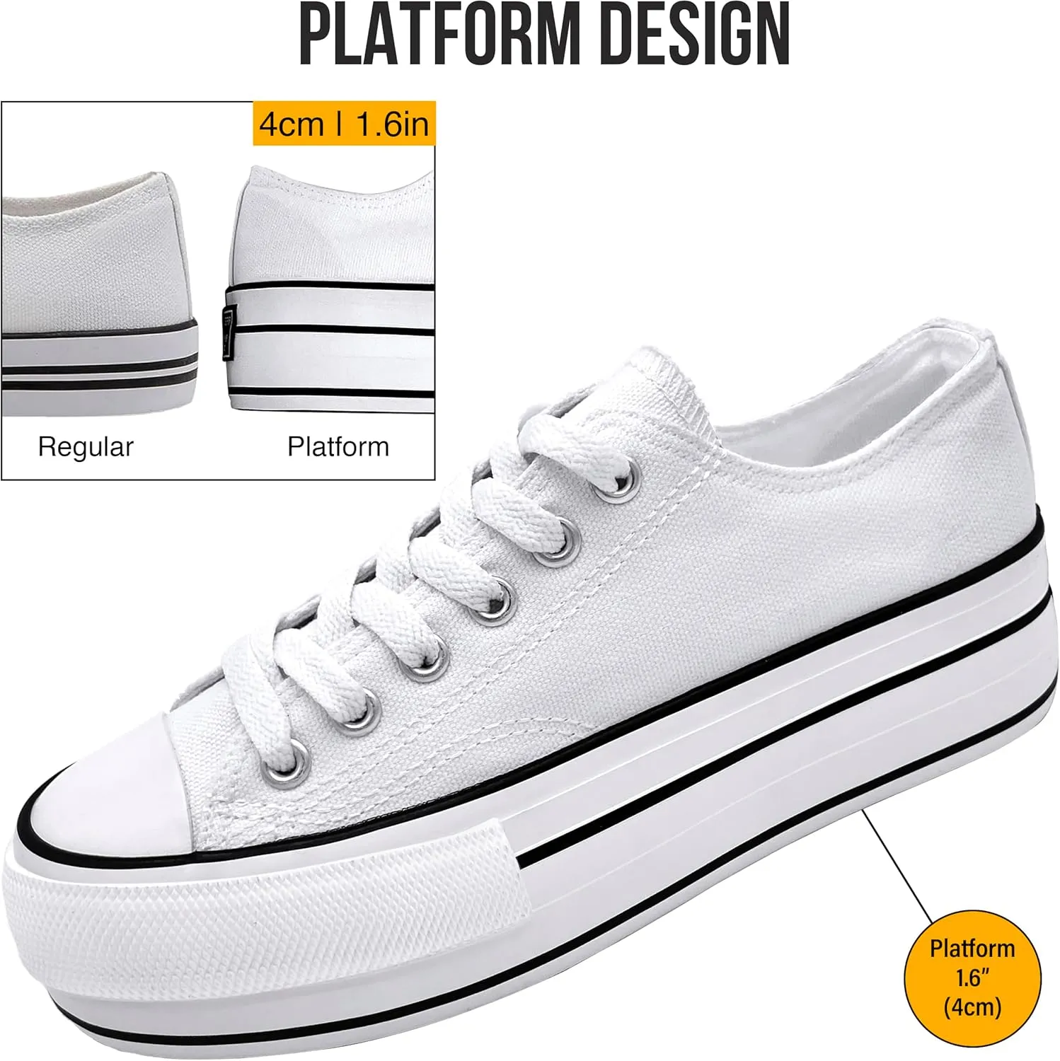 Women's Platform Sneakers 4cm Height Increase, Classic Canvas Platform Low Top Sneakers for Women and Teen Girls, Multiple Colors Fashion Trendy Cute Shoes