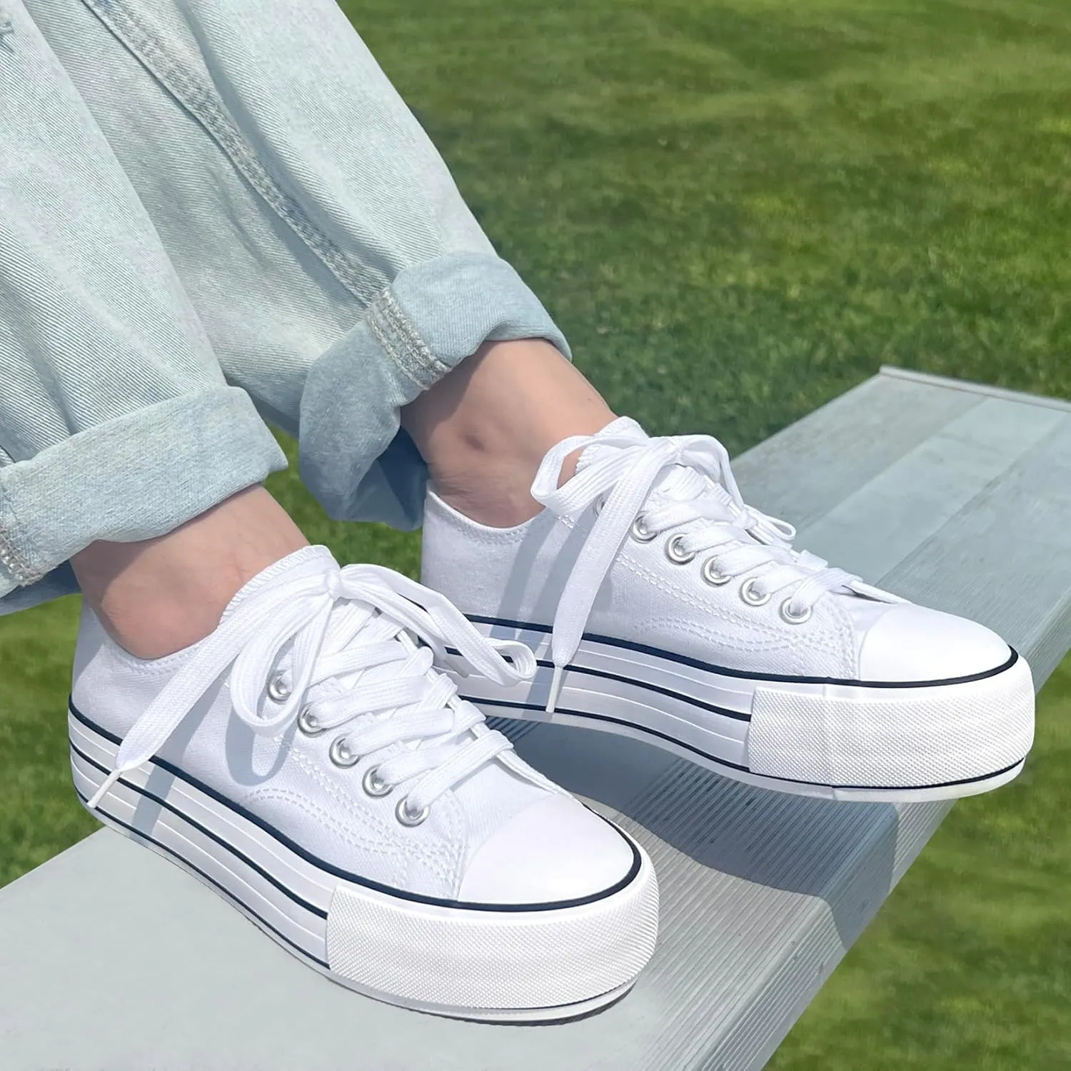 Women's Platform Sneakers 4cm Height Increase, Classic Canvas Platform Low Top Sneakers for Women and Teen Girls, Multiple Colors Fashion Trendy Cute Shoes
