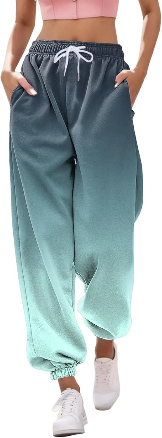 Womens Running Exercise Trousers Trendy High Waist Gradient Print Jogger Sweatpant Work Office High Waist Casual Pant