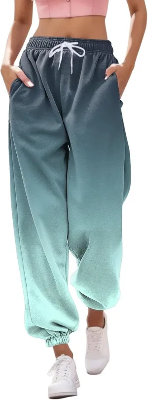 Womens Running Exercise Trousers Trendy High Waist Gradient Print Jogger Sweatpant Work Office High Waist Casual Pant
