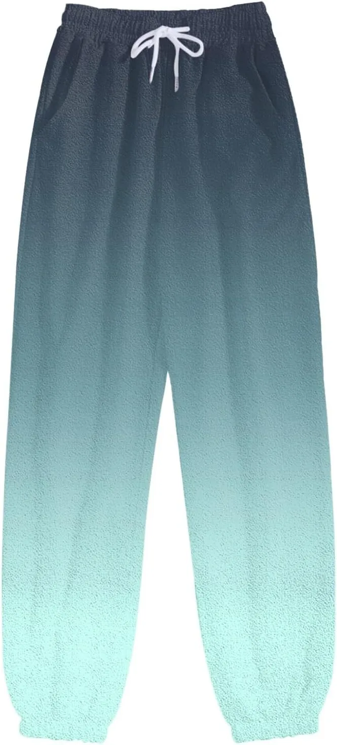 Womens Running Exercise Trousers Trendy High Waist Gradient Print Jogger Sweatpant Work Office High Waist Casual Pant