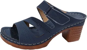 Women's Sandal Heels,Two Strap Open Toe Platform Slip-on Chunky Heels Sandals For Women Comfortable Walking Casual Dressy Summer Mules Shoes