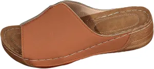 Womens Sandals Comfortable Orthopedic Arch Support All Day Walking Open Toe Pu Leather Slip On Platform Wedge Sandals