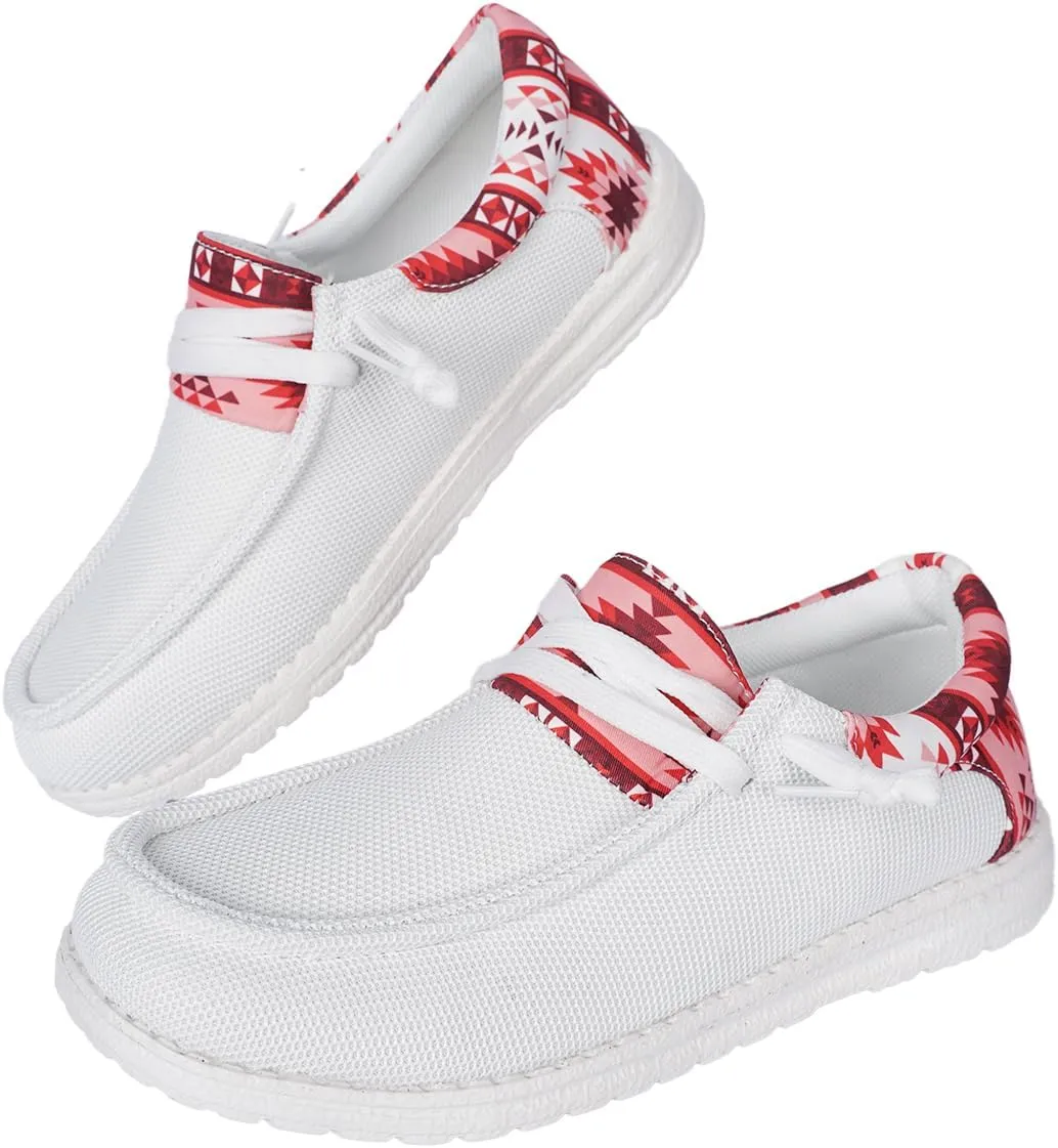 Women’s Slip-On Loafers, Geometric Pattern Casual Shoes, Lightweight Non-Slip Boat Deck Shoes with Comfortable Fit