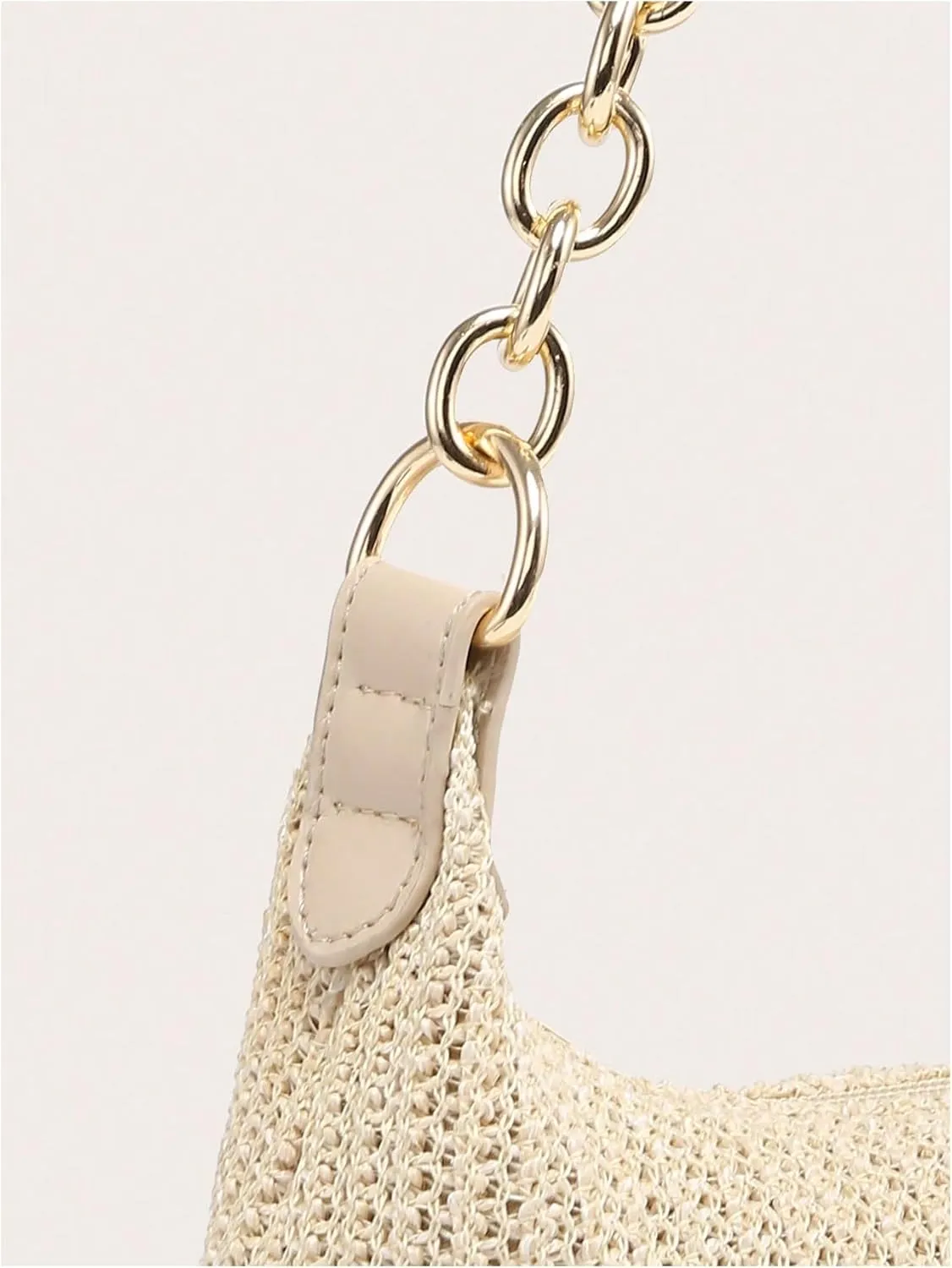 Women's Straw Woven Metal Chain Underarm Bags Small Zipper Beach Boho Shoulder Handbags
