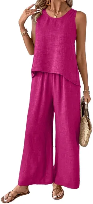 Womens Summer Beach Vacation Clothes Travel Cruise Resort Wear Casual Tank Tops Pants Sets 2 Piece outfits