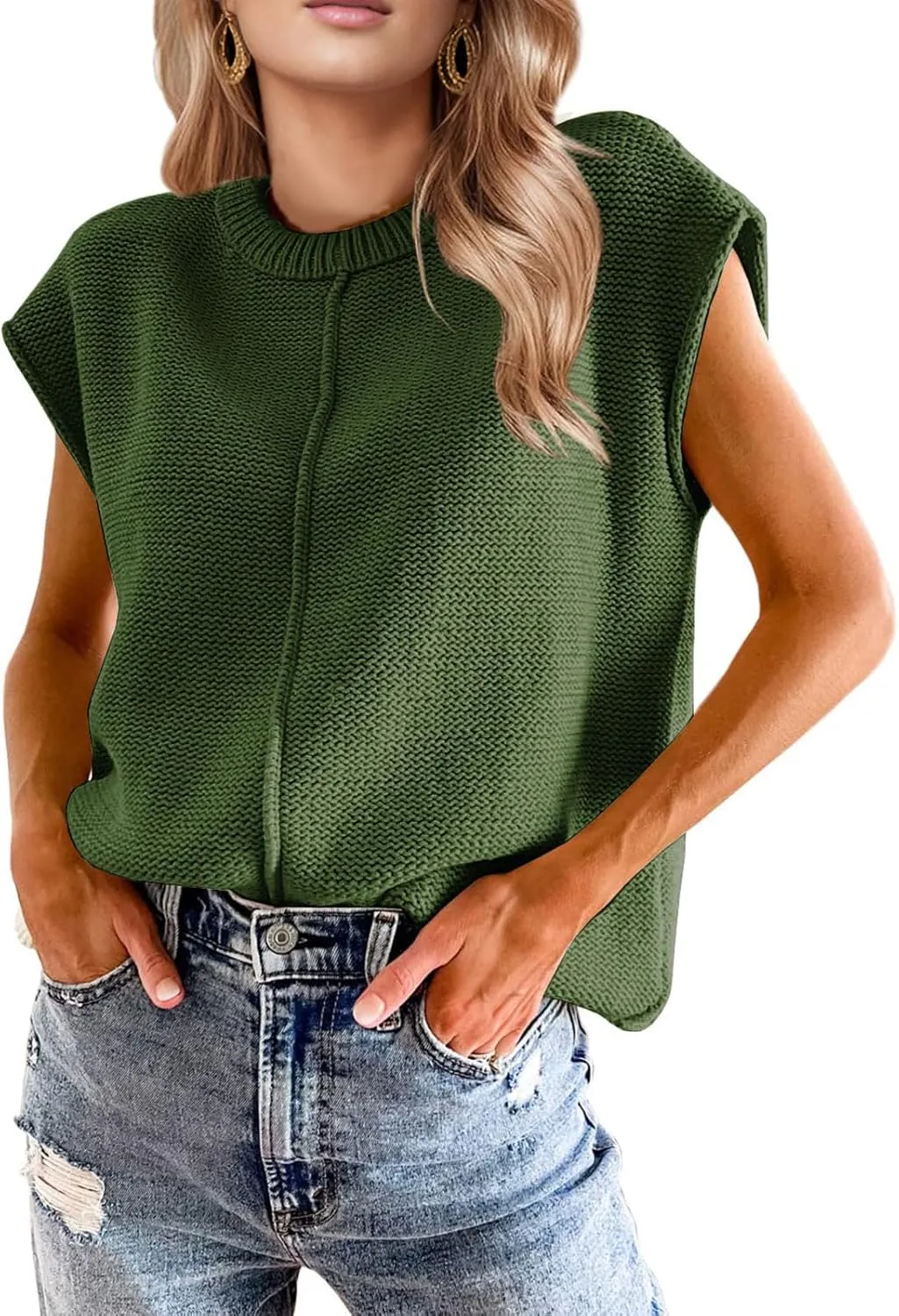 Womens Summer Cap Sleeve Tops 2025 Trendy Loose Knit Sweater Vests Cute Shirts Outfits Spring Fall Casual Tops