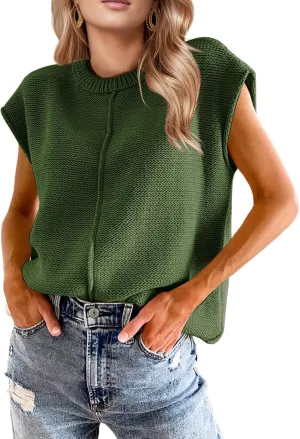 Womens Summer Cap Sleeve Tops 2025 Trendy Loose Knit Sweater Vests Cute Shirts Outfits Spring Fall Casual Tops