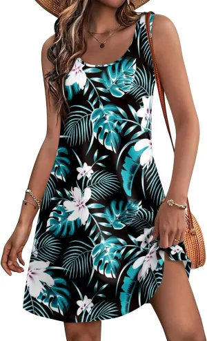 Women's Summer Dress 2025 Sleeveless Floral Boho Sundress Swimsuit Coverup Casual Loose Beach Vacation Tank Dresses