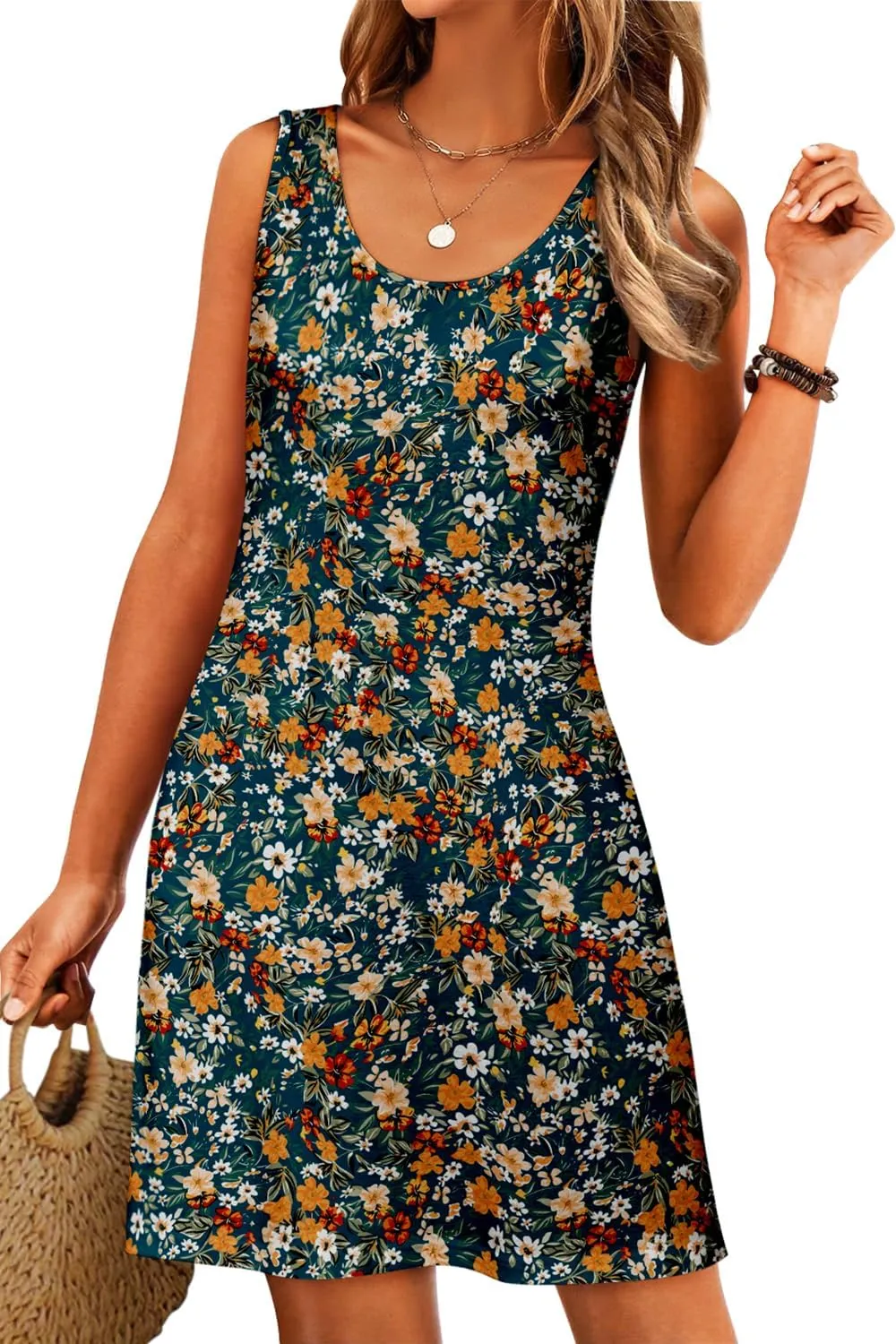 Women's Summer Dress 2025 Sleeveless Floral Boho Sundress Swimsuit Coverup Casual Loose Beach Vacation Tank Dresses