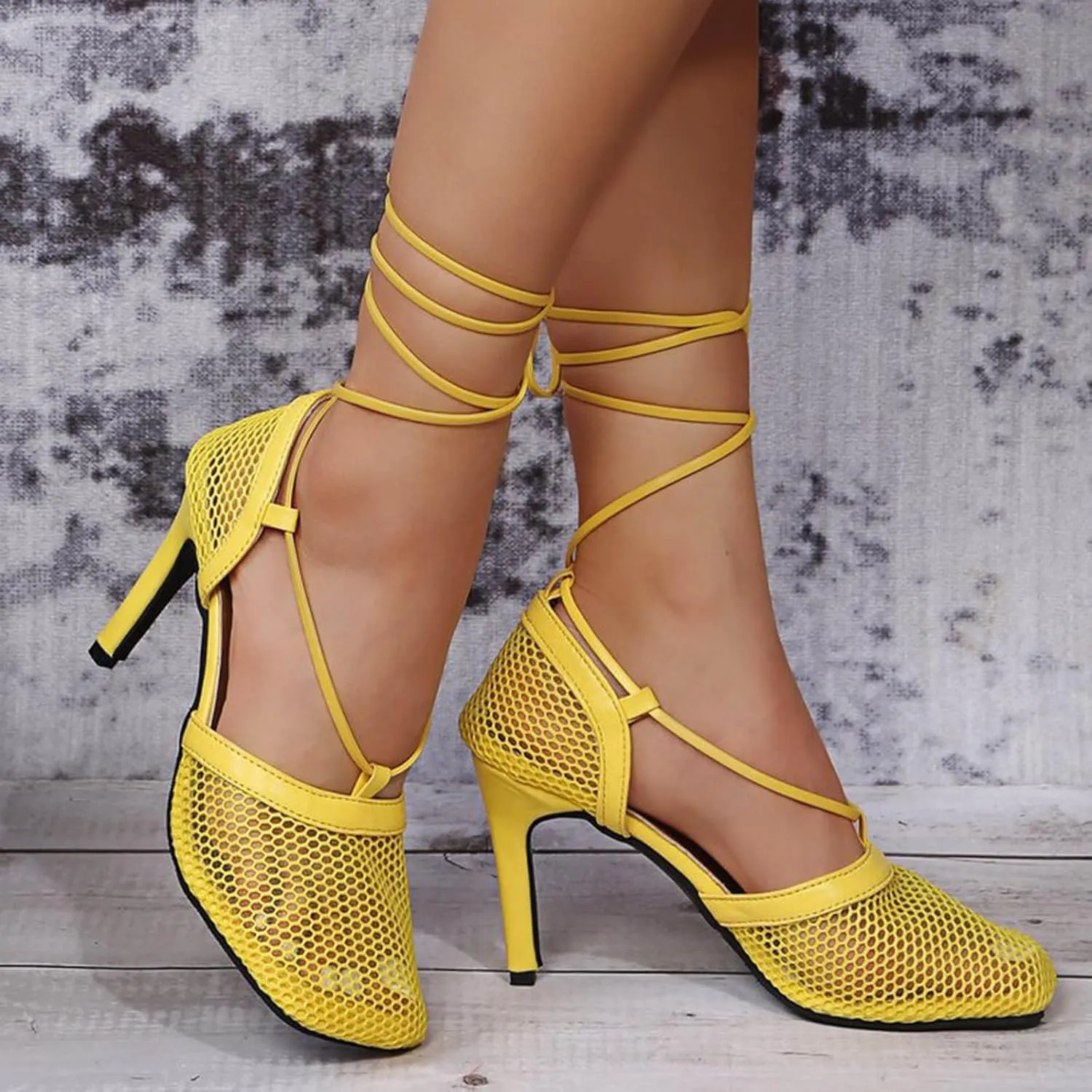 Women's Summer Fashion Lace Up Mesh Breathable Sandals 2025 Casual Closed Toe Solid Color Dress Wide Widths Ankle Strap Stiletto Sandal Beach Vacation Travel Comfortable Walking Footwear
