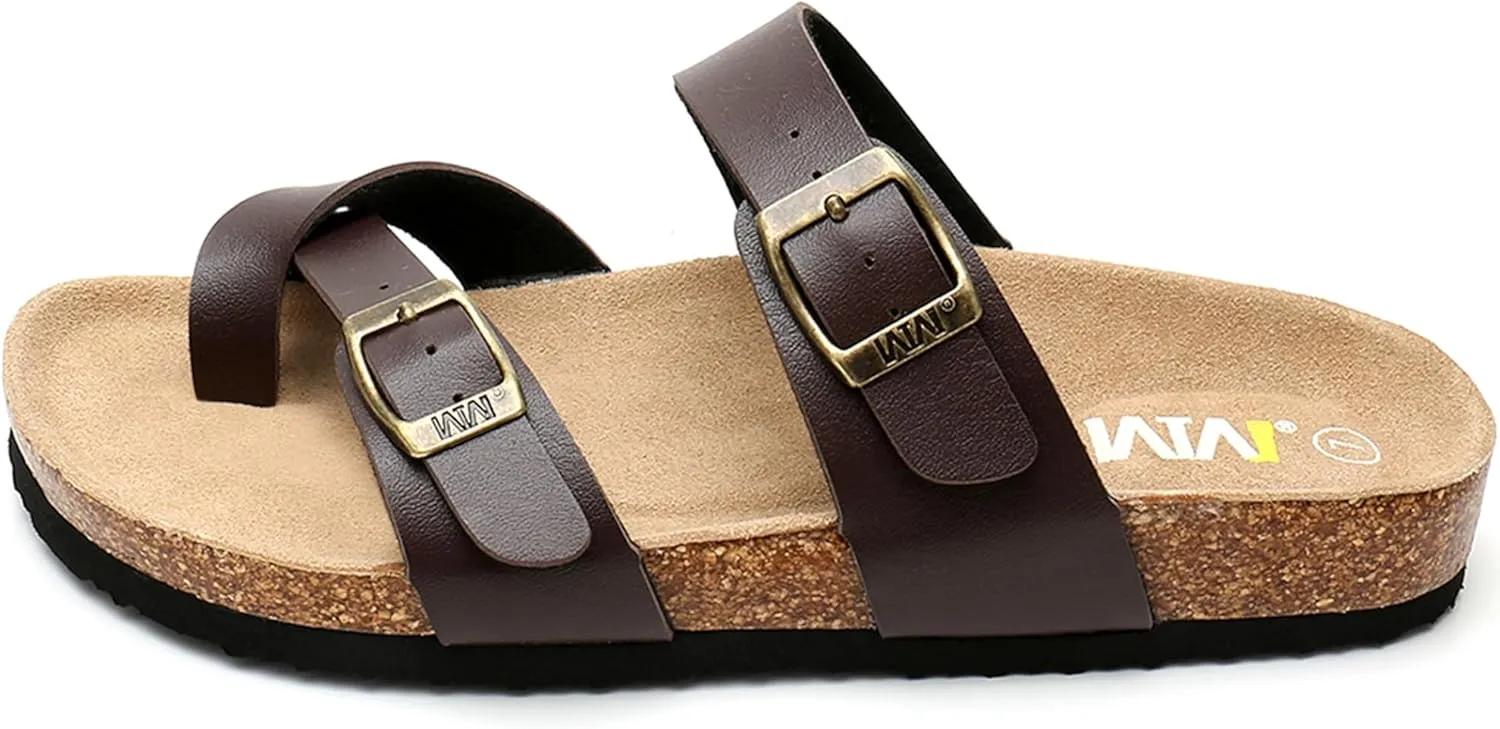 Women's Summer Sandals with Cork Footbed & Adjustable Buckle Suede Straps Open Toe Slides for Beach Vacation