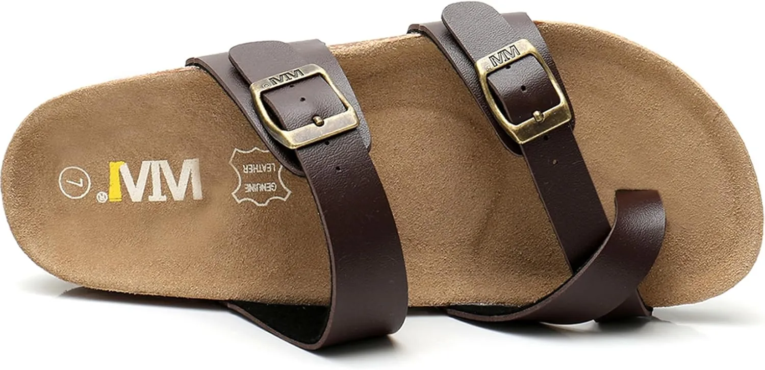 Women's Summer Sandals with Cork Footbed & Adjustable Buckle Suede Straps Open Toe Slides for Beach Vacation