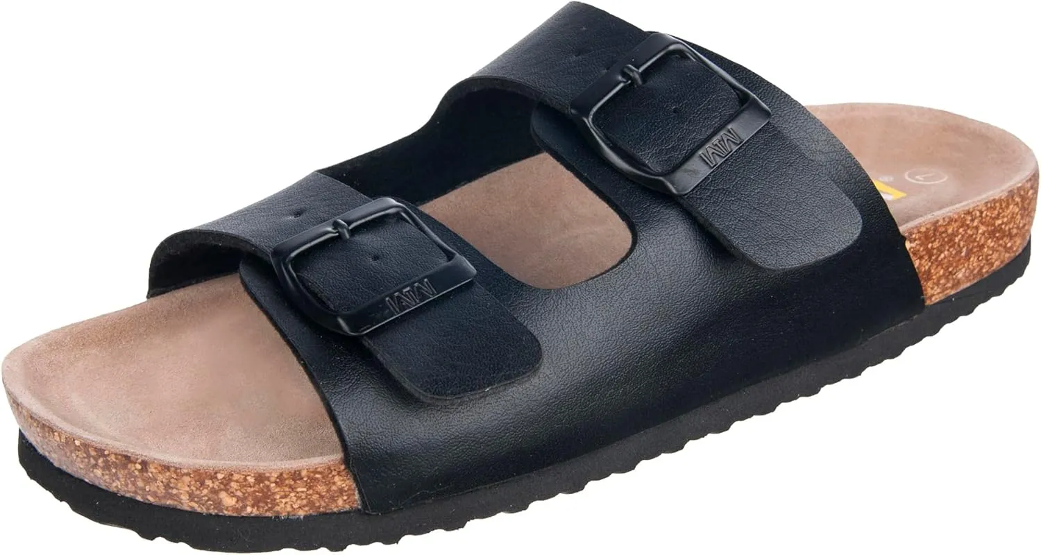 Women's Summer Sandals with Cork Footbed & Adjustable Buckle Suede Straps Open Toe Slides for Beach Vacation