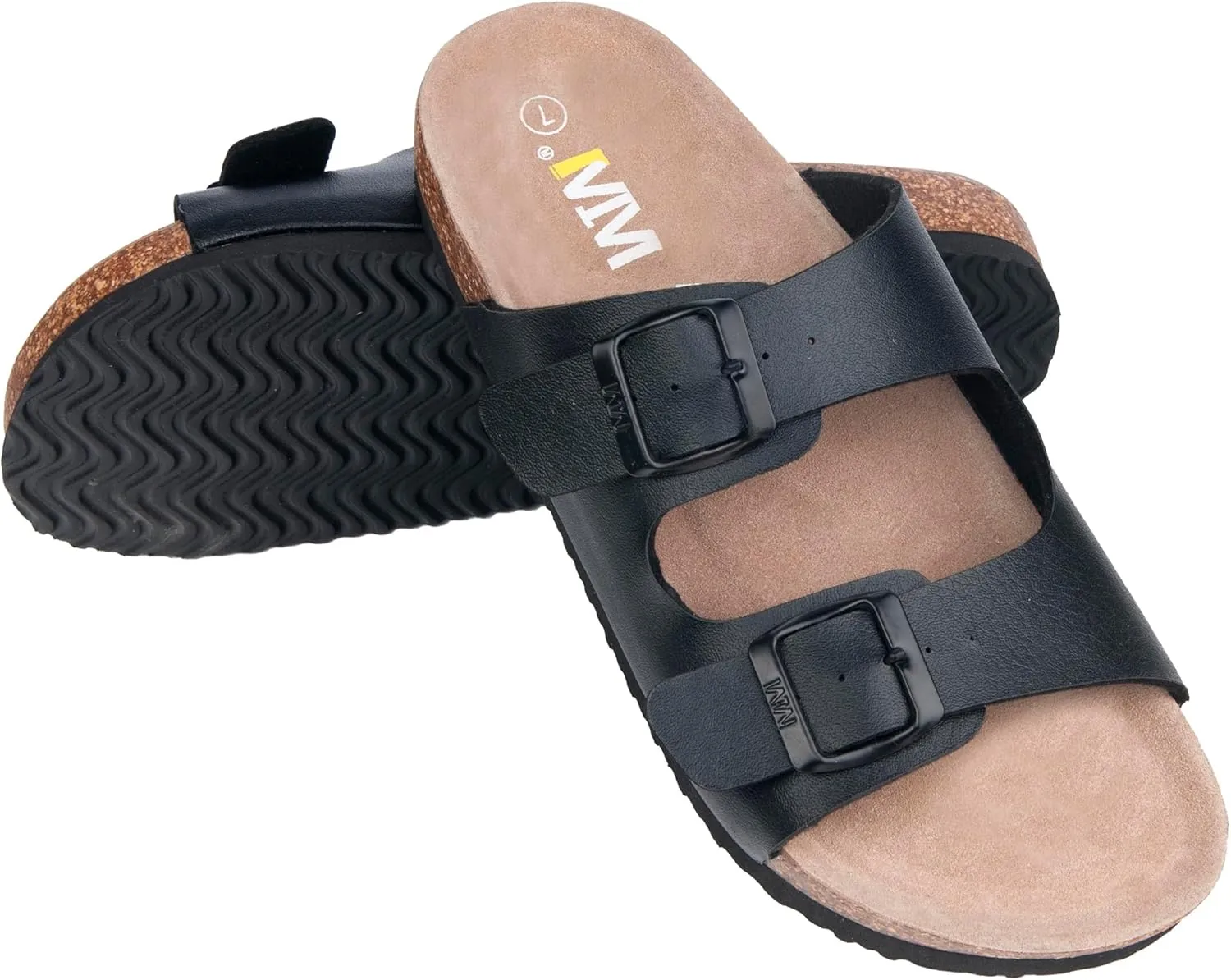 Women's Summer Sandals with Cork Footbed & Adjustable Buckle Suede Straps Open Toe Slides for Beach Vacation