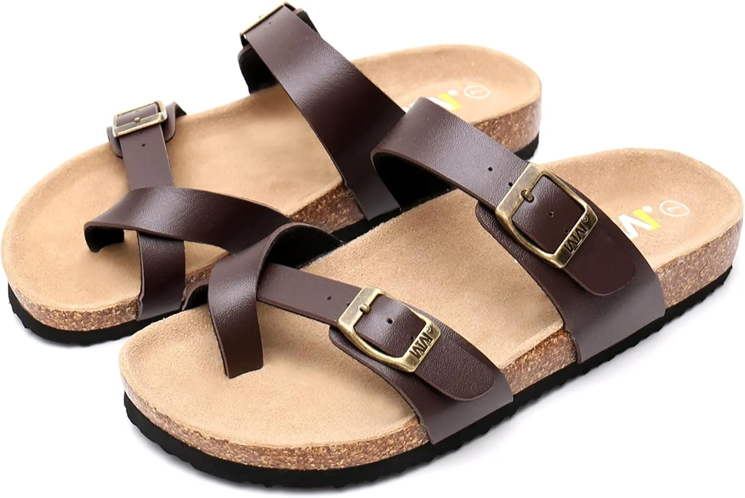 Women's Summer Sandals with Cork Footbed & Adjustable Buckle Suede Straps Open Toe Slides for Beach Vacation