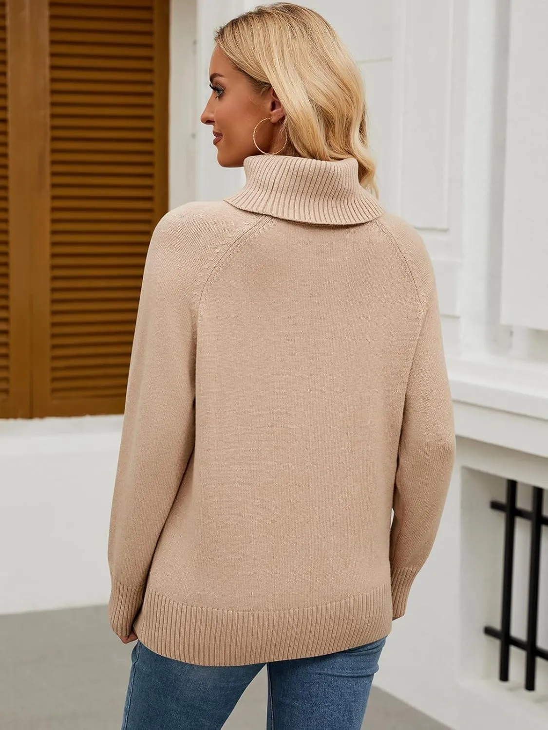 Womens Turtleneck Sweater Long Sleeve Knitted Soft Pullovers Top Rib Hem Oversized Fall Winter Top 2024 Trendy