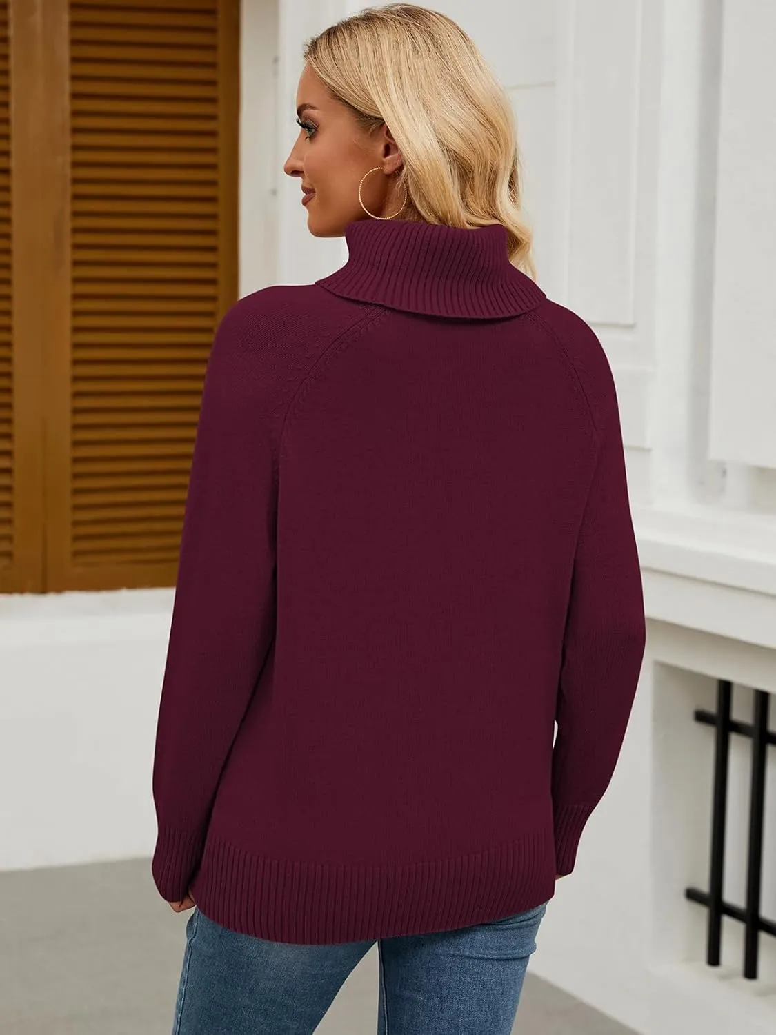 Womens Turtleneck Sweater Long Sleeve Knitted Soft Pullovers Top Rib Hem Oversized Fall Winter Top 2024 Trendy