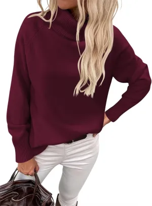 Womens Turtleneck Sweater Long Sleeve Knitted Soft Pullovers Top Rib Hem Oversized Fall Winter Top 2024 Trendy