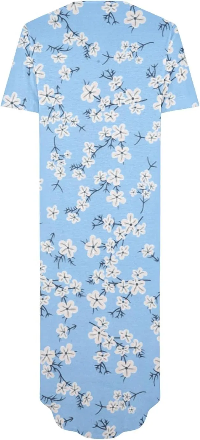 Womens Vintage Boho Sundress Casual V-Neck Short Sleeve Spring Summer Dresses Floral Printed Fashion Midi Dress