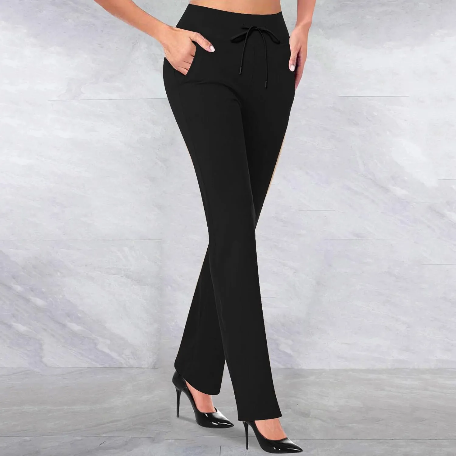 Women's Work Office Dressy Pants Trendy Straight Wide Leg Soft Stretch Yoga Sweatpants Daily Business Casual Trousers